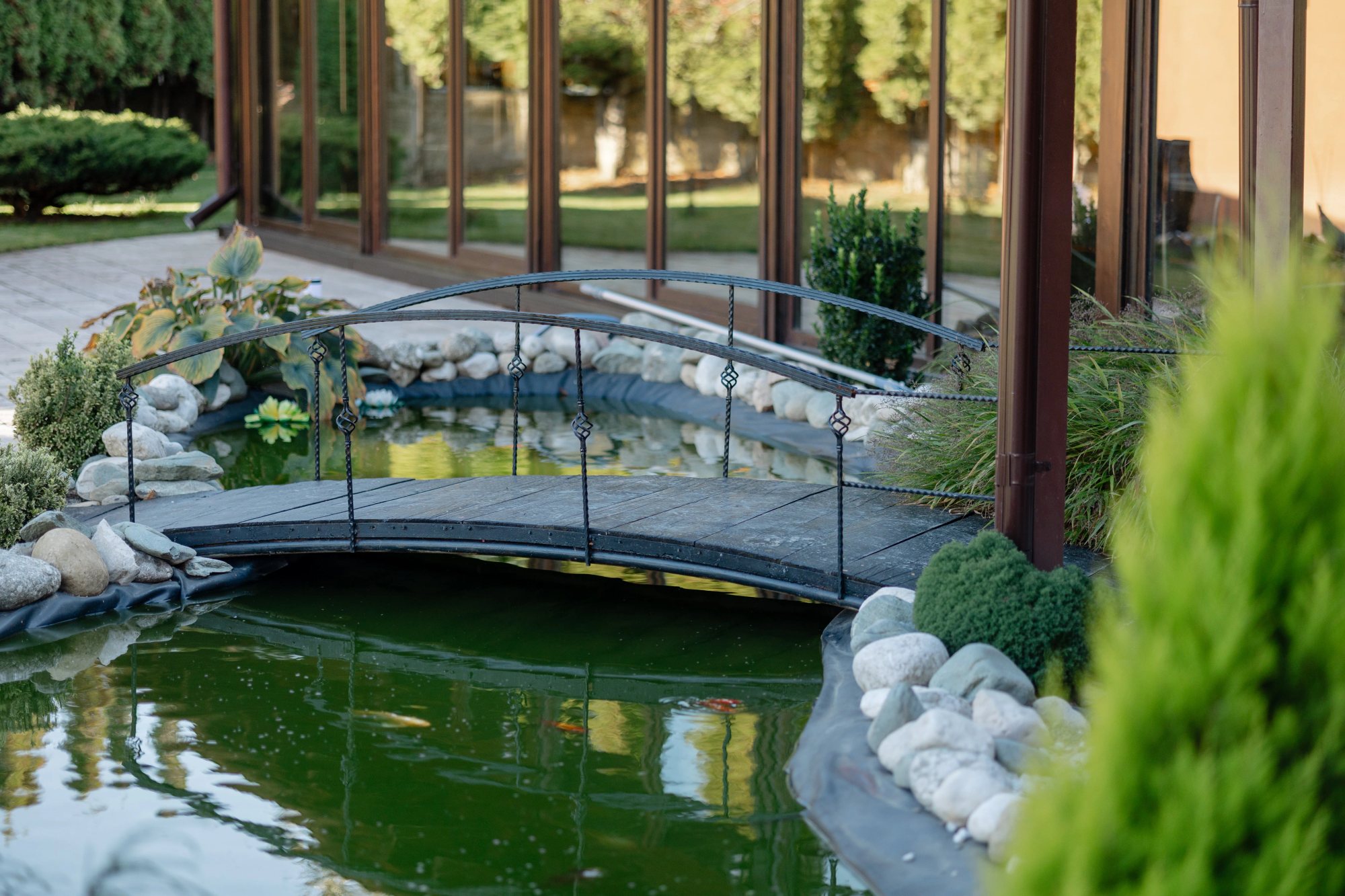 Grounds & River — The garden bridge and pond